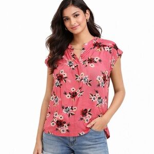 Women's LOFT Pink Floral Short Sleeve Tee Size S